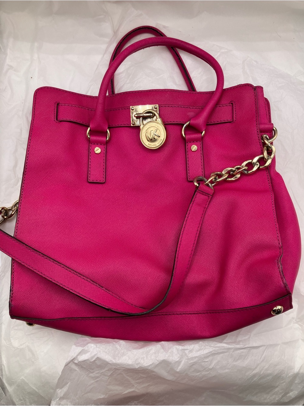 Michael Kors Pink Leather uTote with Chain Strap Hamilton as is